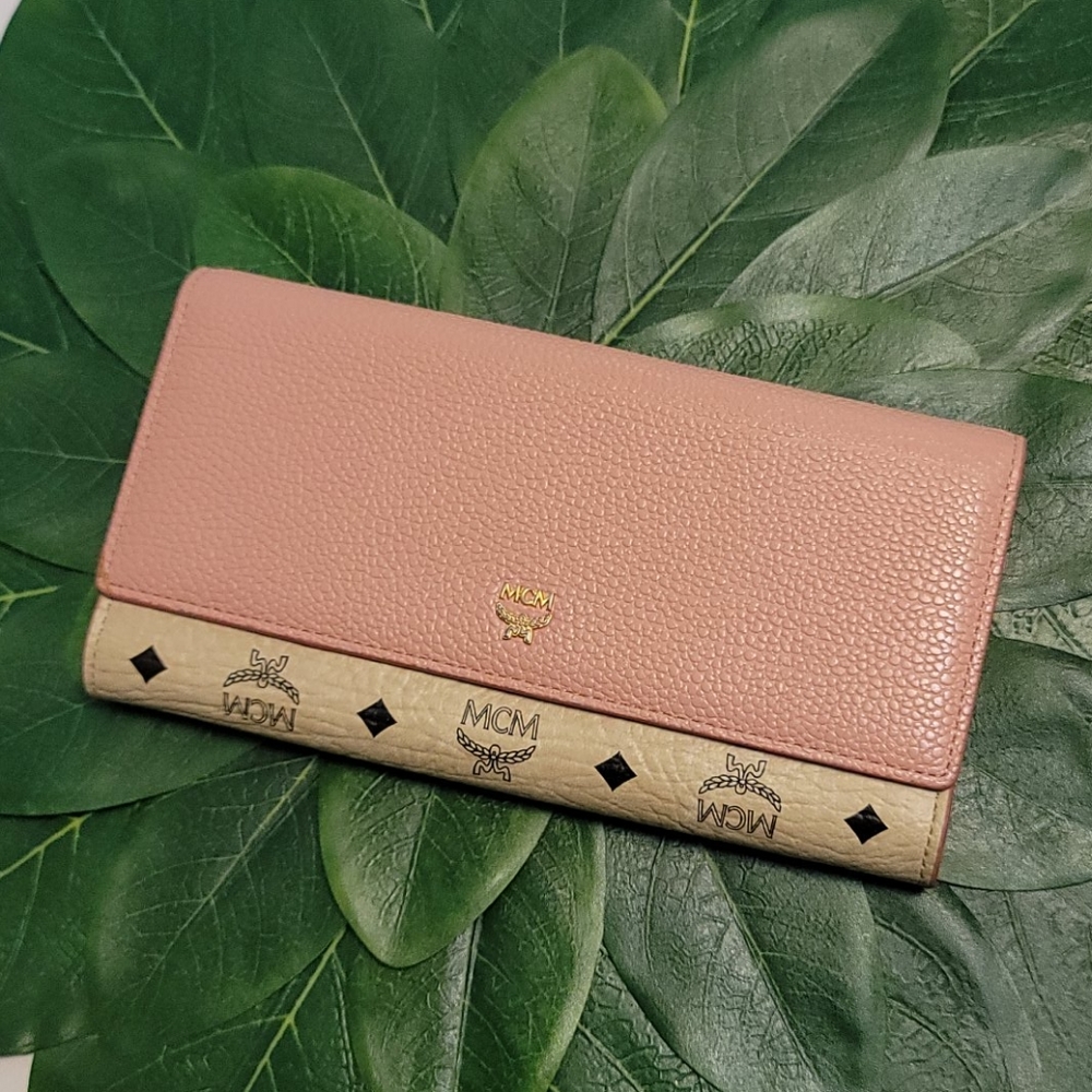 MCM pink leather and beige visetos wallet